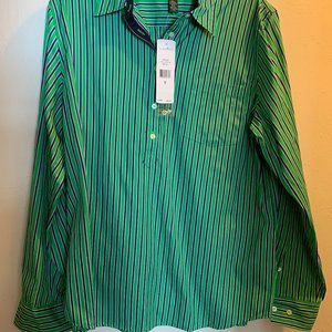 LAUREN Ralph Lauren Green & Navy Striped Blouse